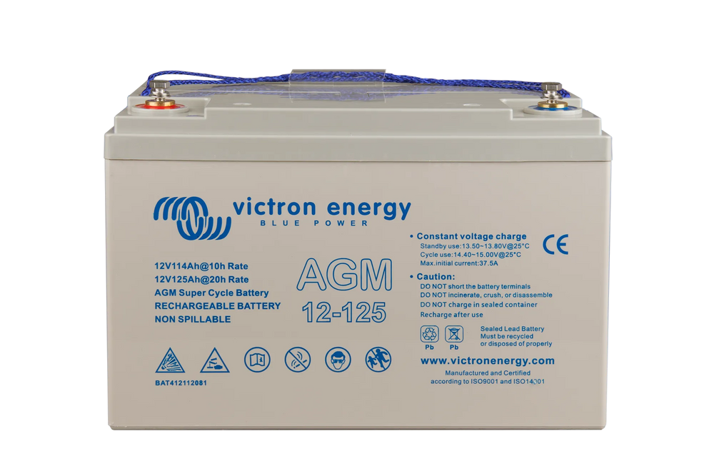 12V 125Ah AGM Super Cycle Battery front with bolts