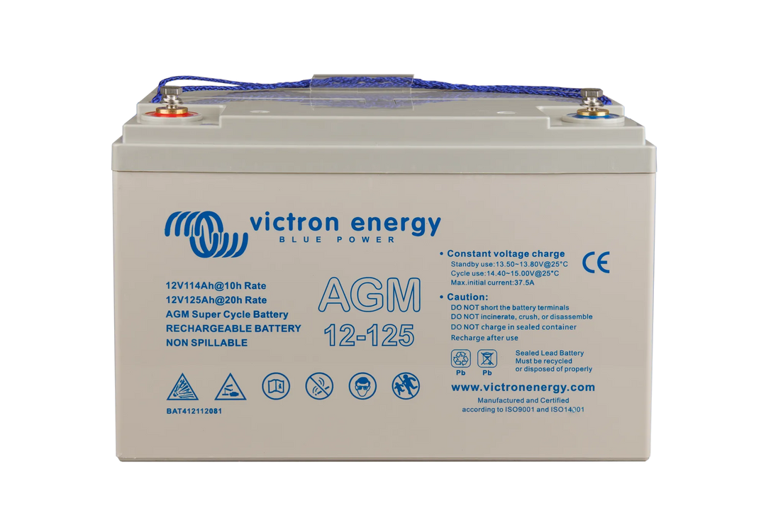 12V 125Ah AGM Super Cycle Battery front with bolts