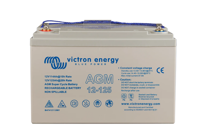 12V 125Ah AGM Super Cycle Battery front with bolts