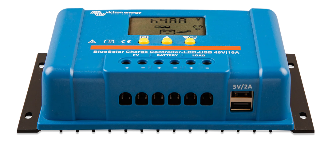 BlueSolar PWM Charge Controller LCD USB 48V-10A front-angle 1
