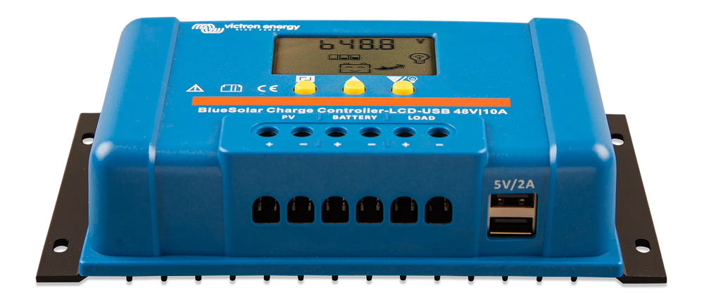 BlueSolar PWM Charge Controller LCD USB 48V-10A front-angle 2