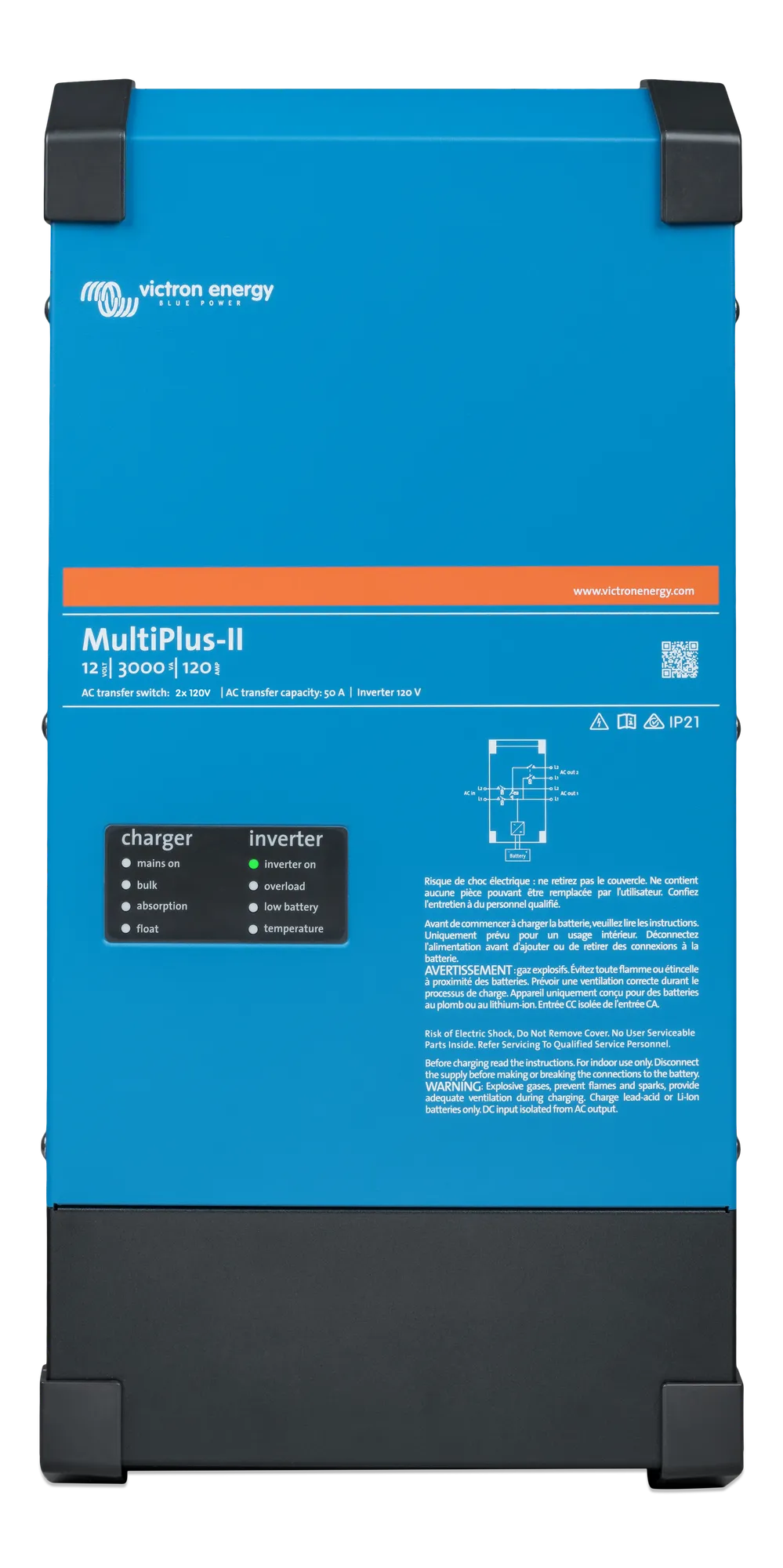 PMP122305100_ MultiPlus-II 12_3000_120-50_2x120V frontnw